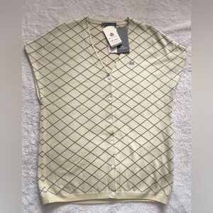 🐊 NWT Lacoste 100% Extra Fine Merino Wool Argyle luxurious Cardigan Vest Top